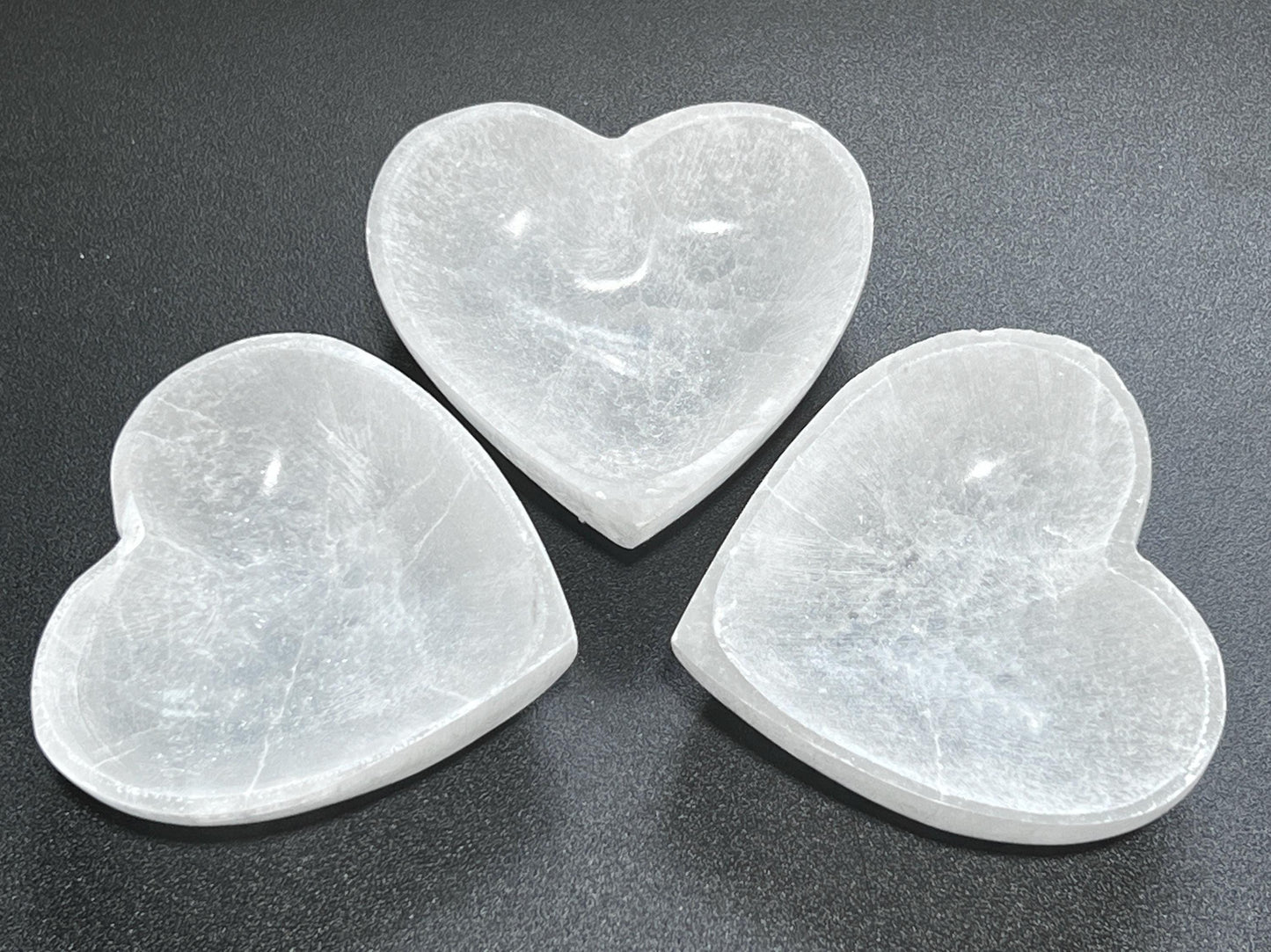 Selenite Satin Spar Crystal Heart Bowl Carved Decorative Home Accent
