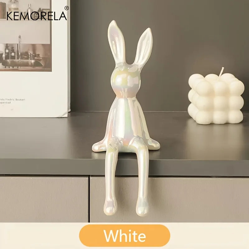 Ceramic Long-Eared Sitting Rabbit Statue Luxury Home Decor Ornament