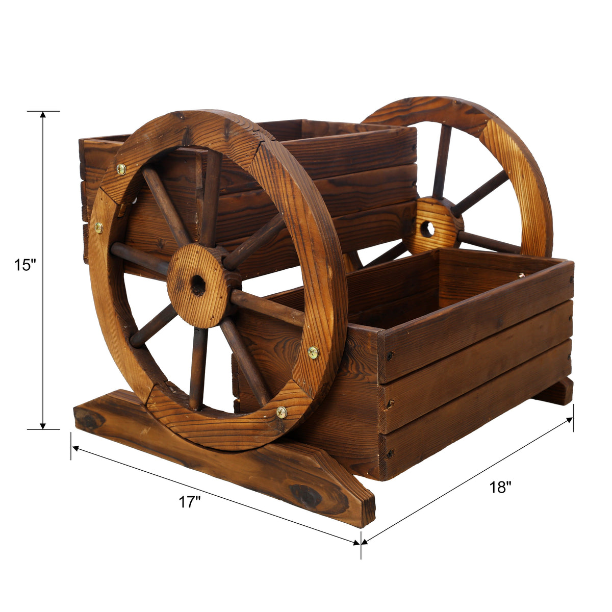 Wooden Wagon Planter Box with Two Tiers and Wheels - Fir Wood