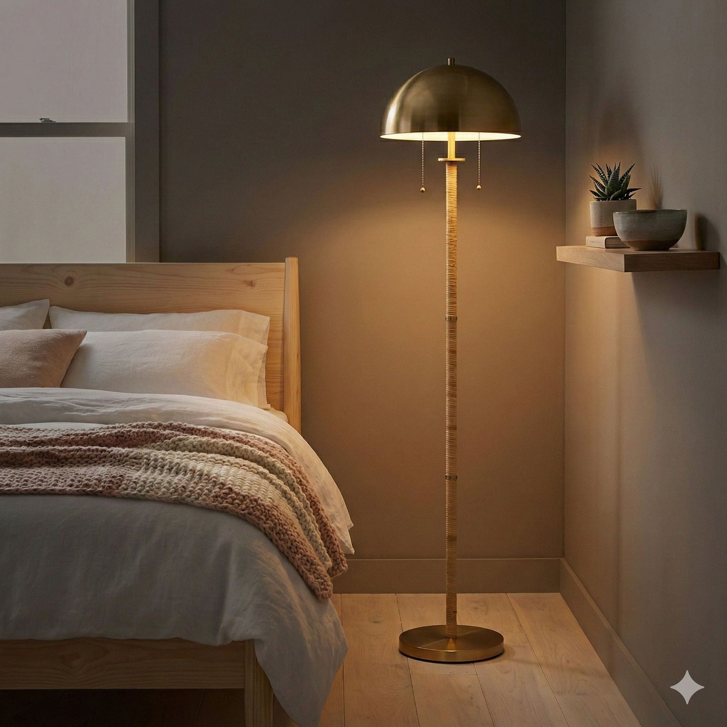 Allure 2-Light Gold Rattan Floor Lamp with Chains