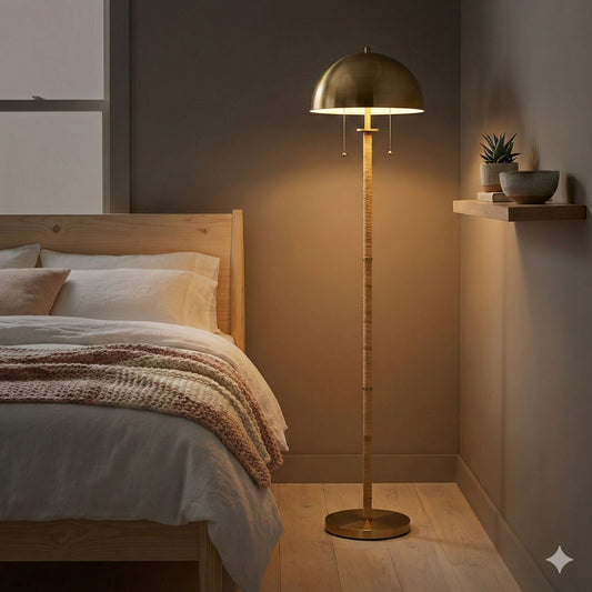 Allure 2-Light Gold Rattan Floor Lamp with Chains