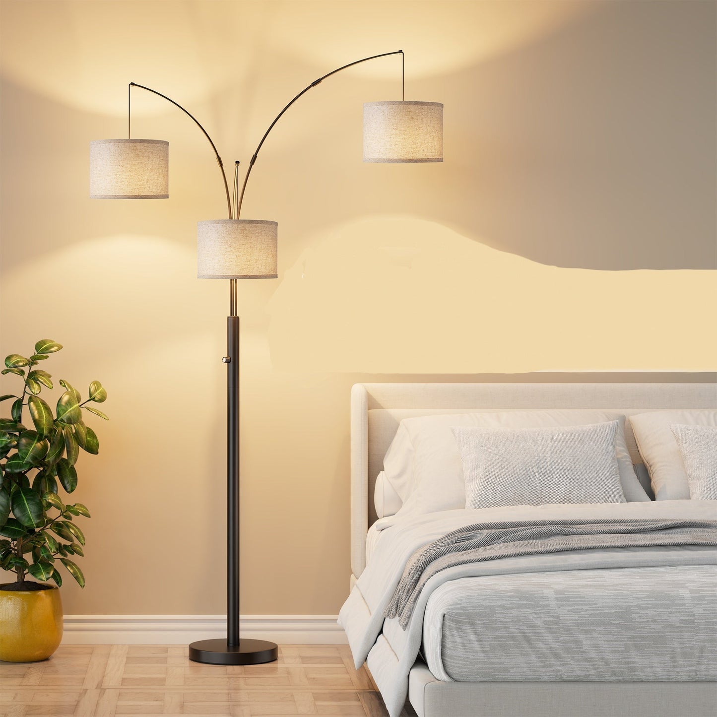 Dimmable Three-Head Floor Lamp with Color Temperature Control