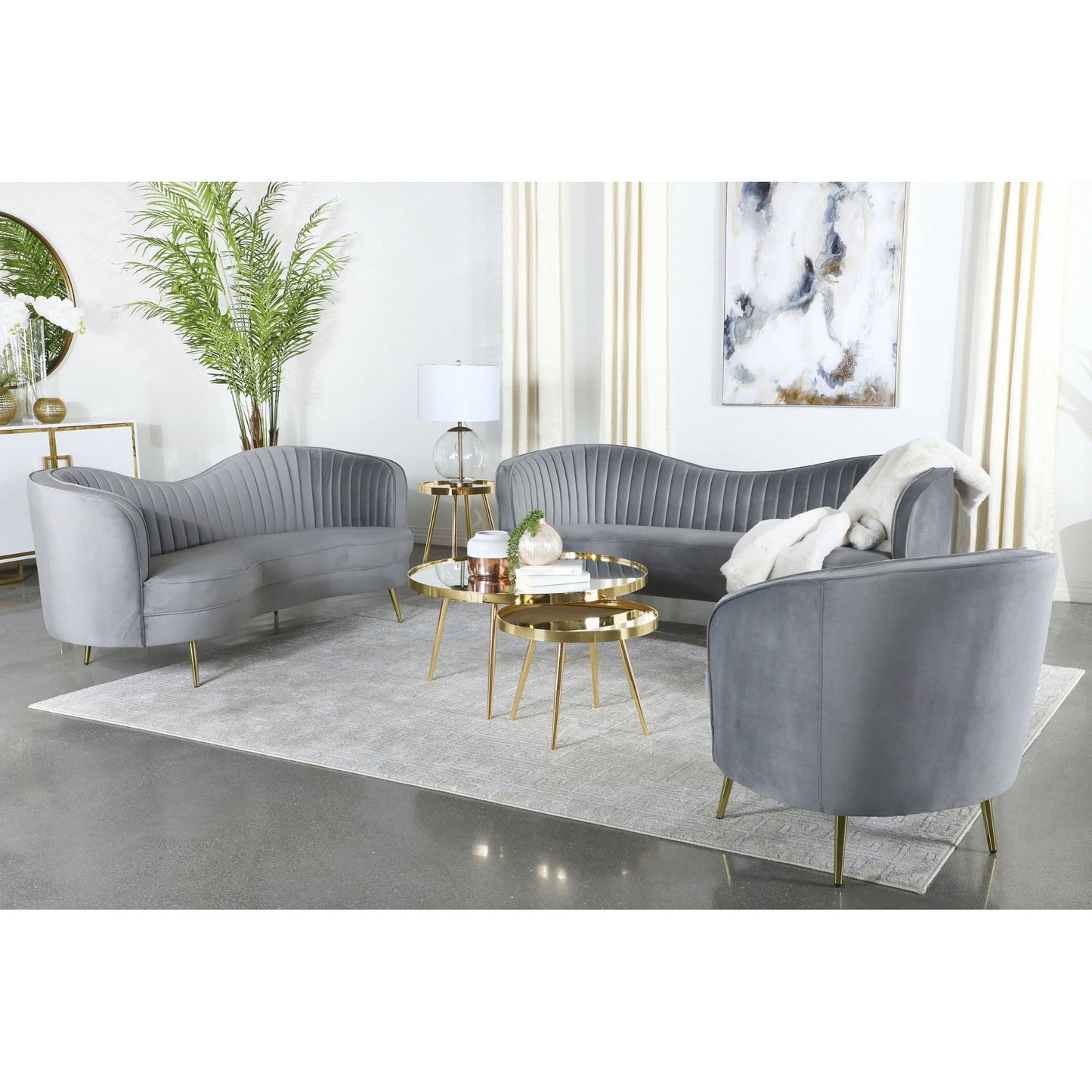 Reigha Gray Upholstered Sofa with Channel Tufted Backrest