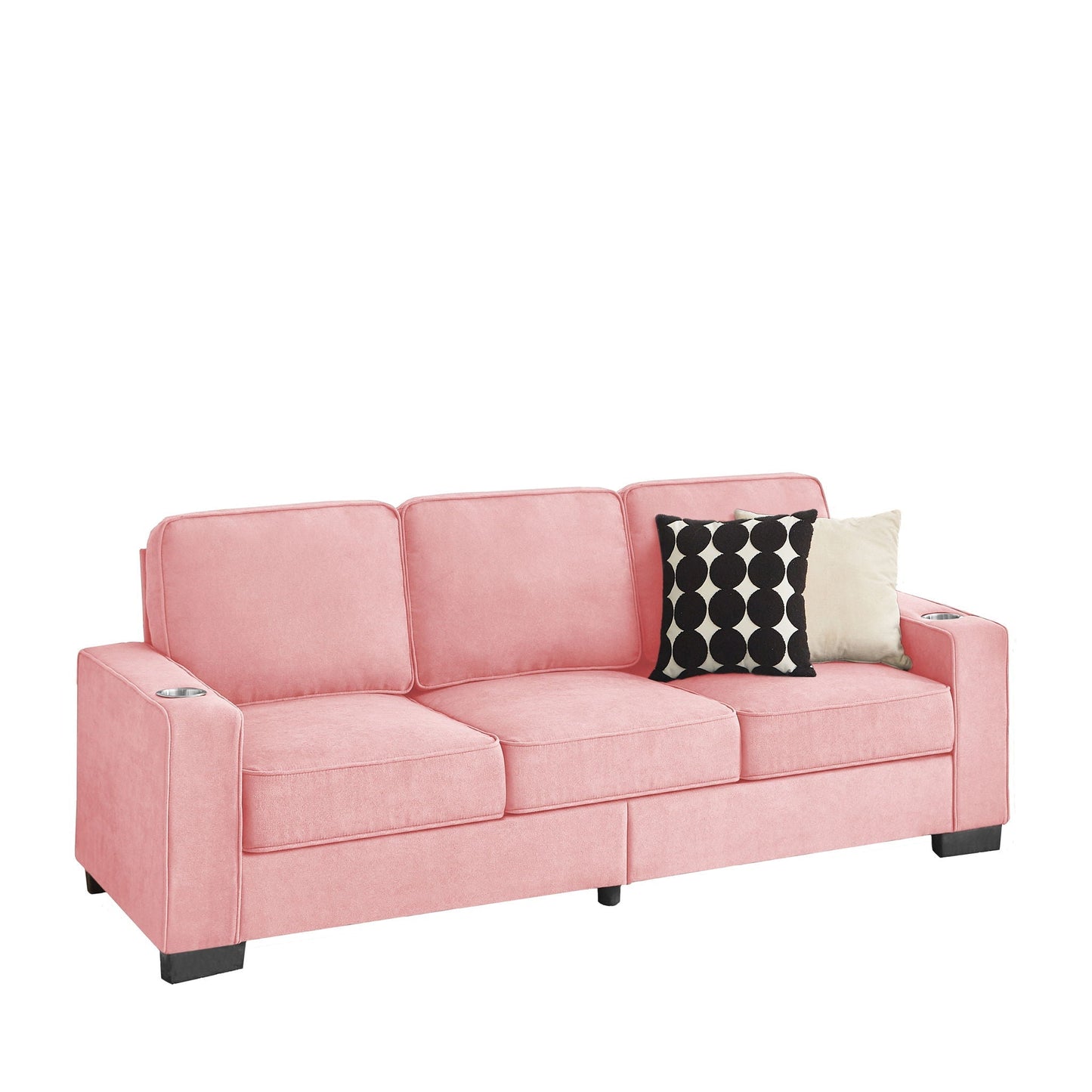 Modern Snowfleece 3-Seater Sofa with Built-In Cup Holders