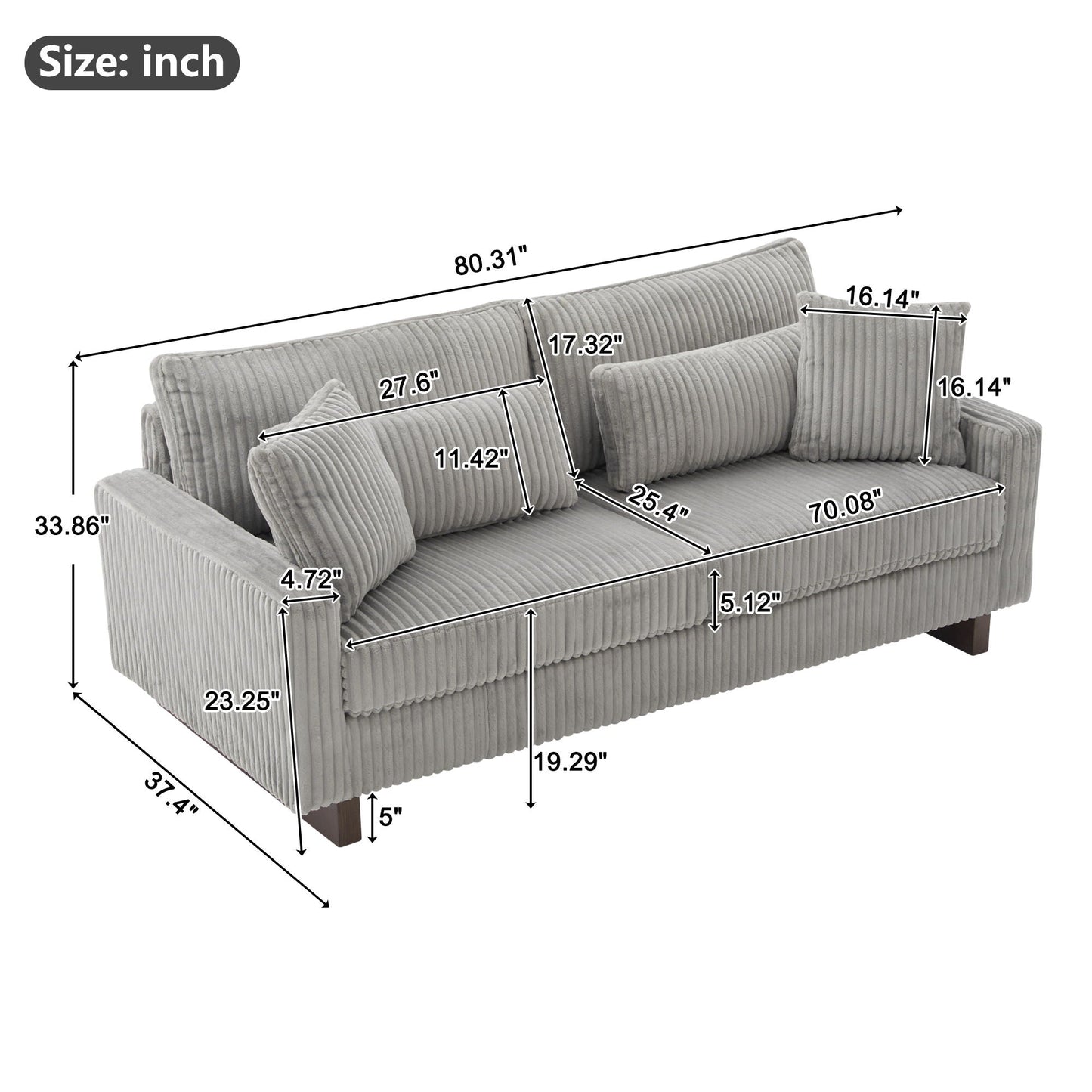 Modern Loveseat Sofa with Four Decorative Pillows Included