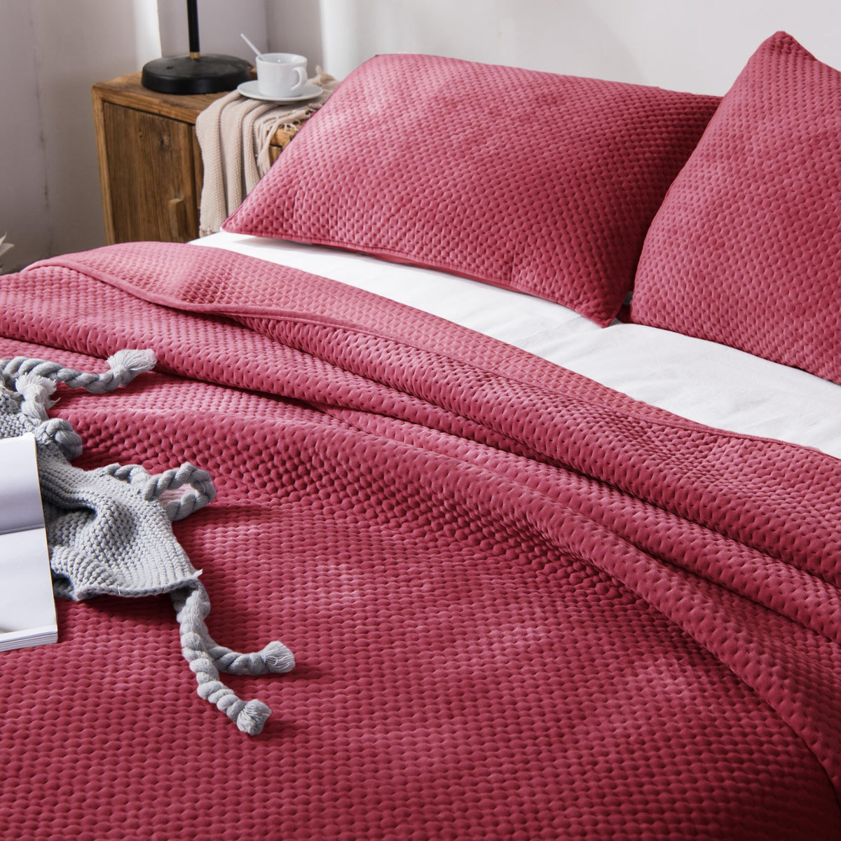Kasentex Lightweight Velvet Bedspread Set Queen/King - Soft All Season Bedspread Coverlet