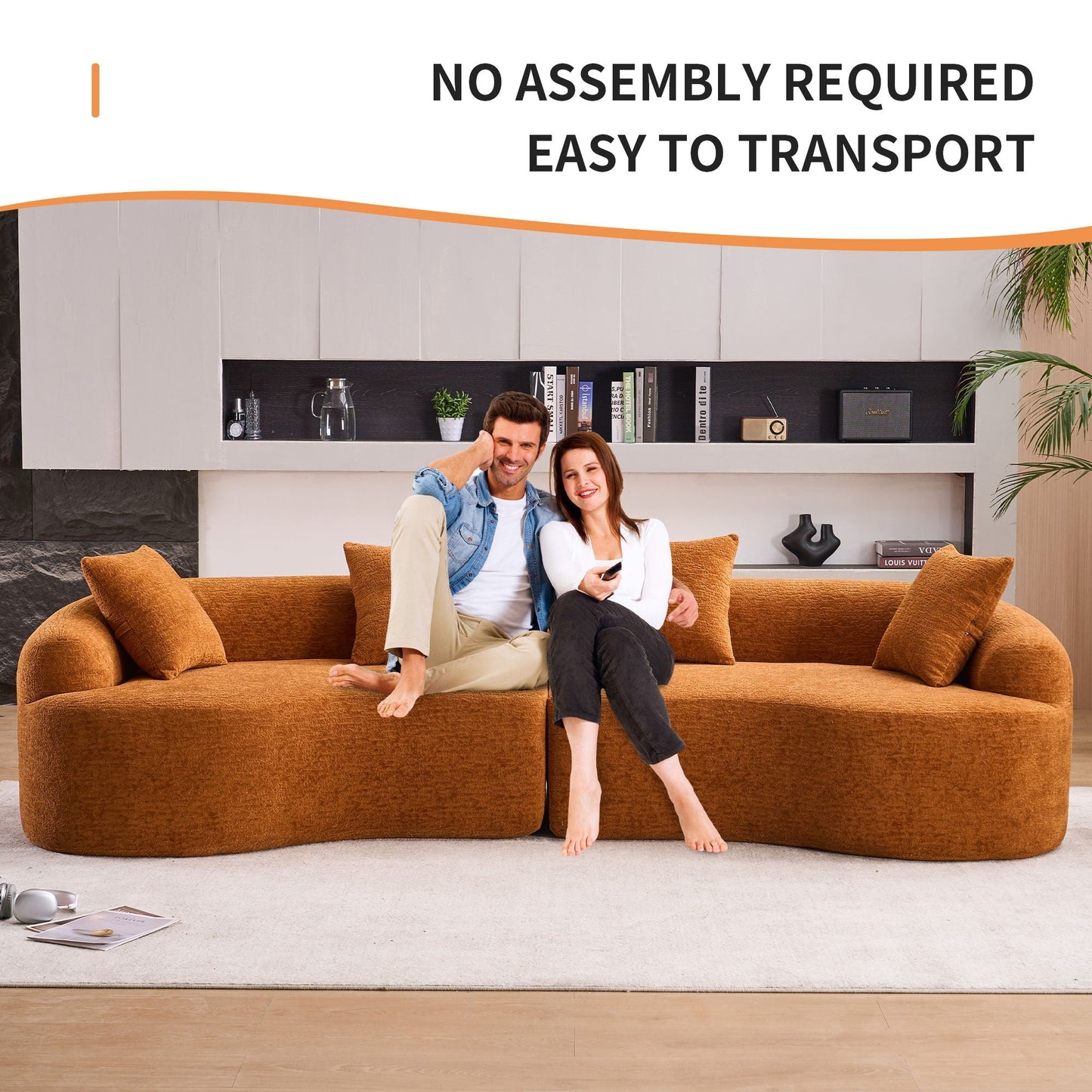 4-Seater Fabric Sofa with Sponge Cushions and Pillows