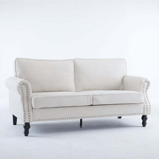 68 Inch Faux Leather Rolled Arm Sofa