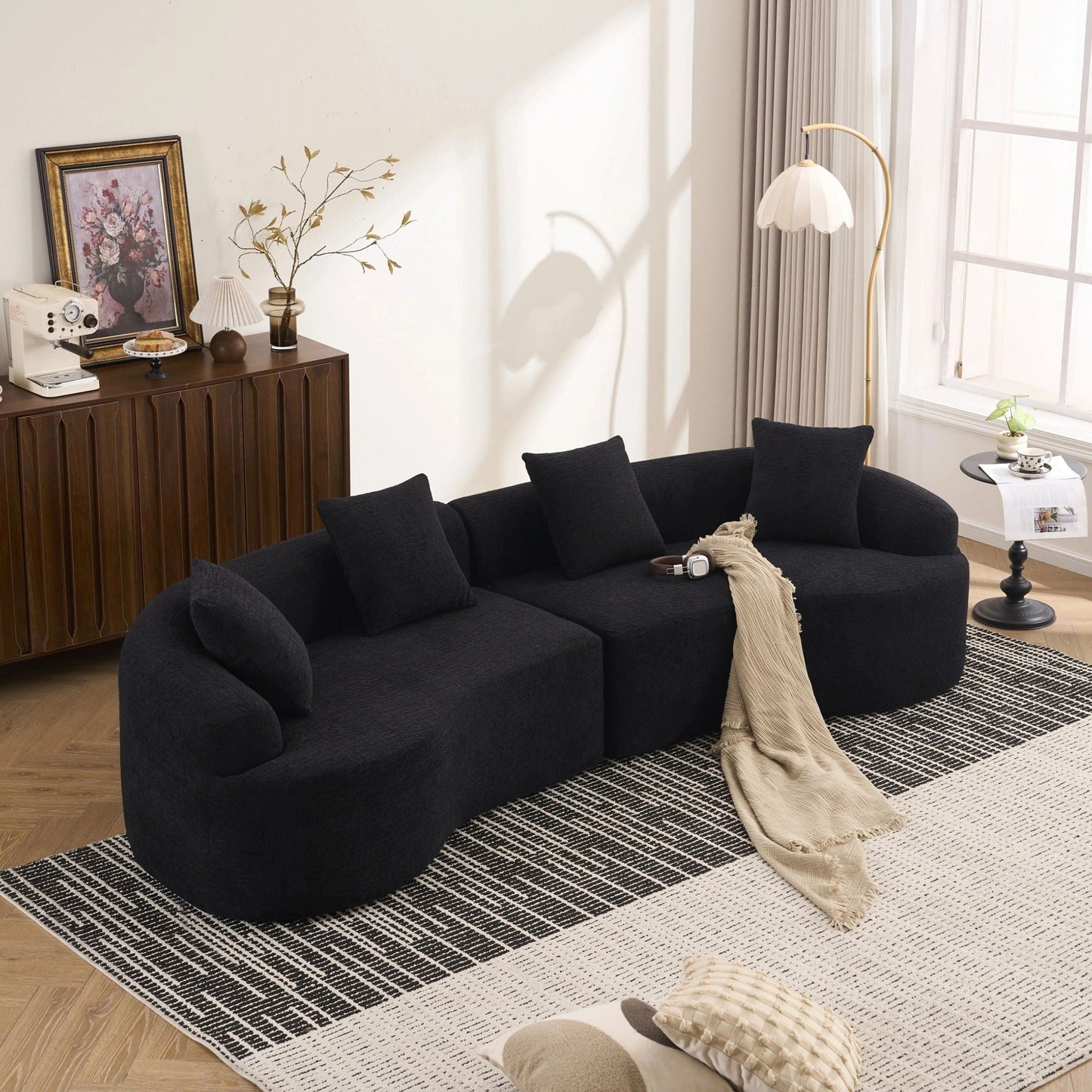 4-Seater Fabric Sofa with Sponge Cushions and Pillows