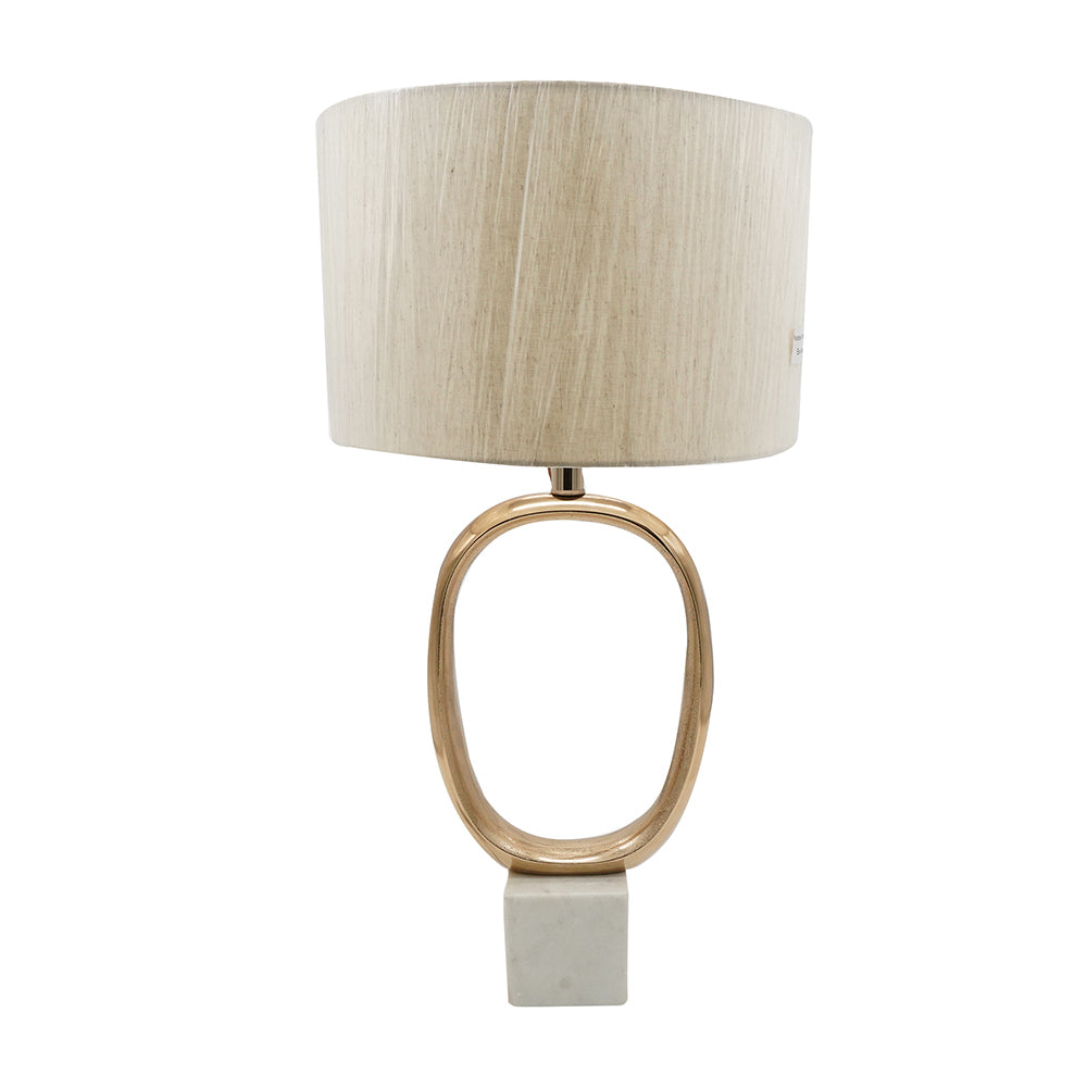 Oval Cutout Metal Table Lamp with Linen Shade