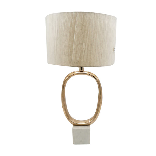 Oval Cutout Metal Table Lamp with Linen Shade