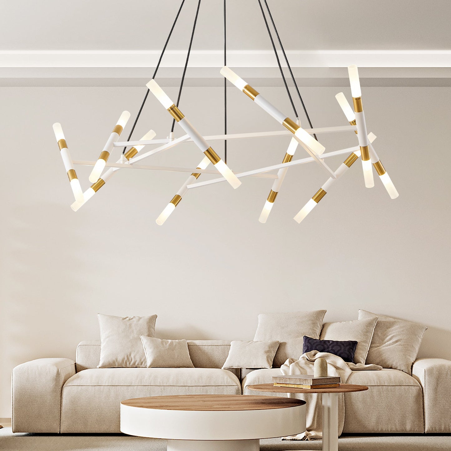 41-Inch White Gold Modern Chandelier Light Fixture