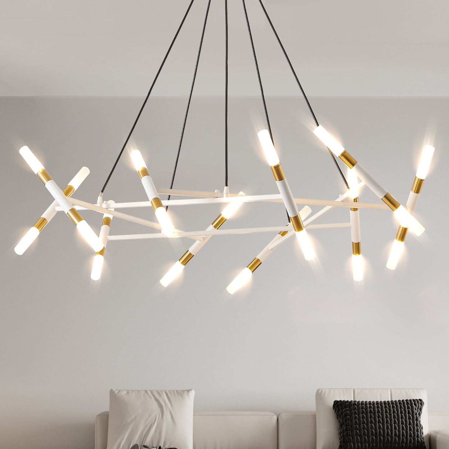 41-Inch White Gold Modern Chandelier Light Fixture