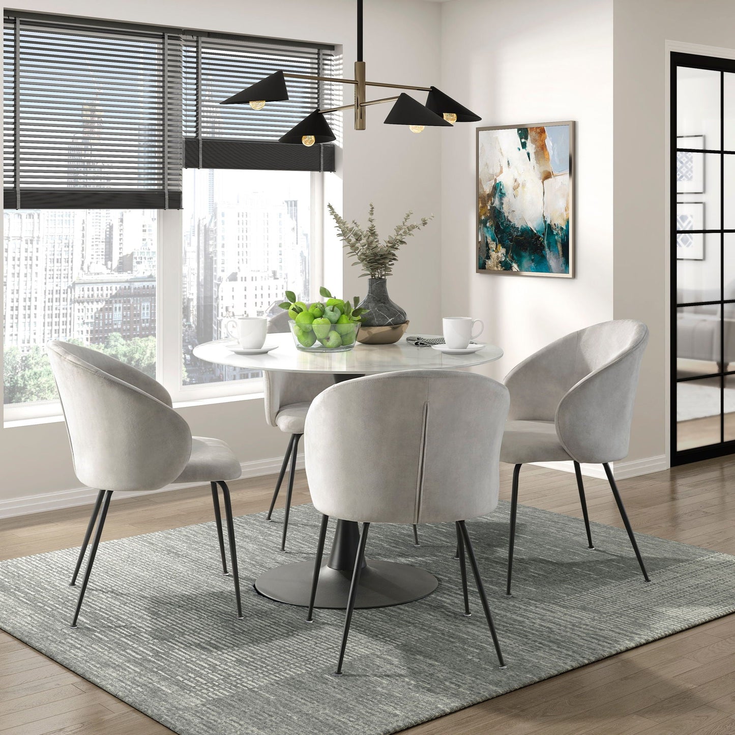 Velvet Upholstered Side Chairs Set with Metal Legs