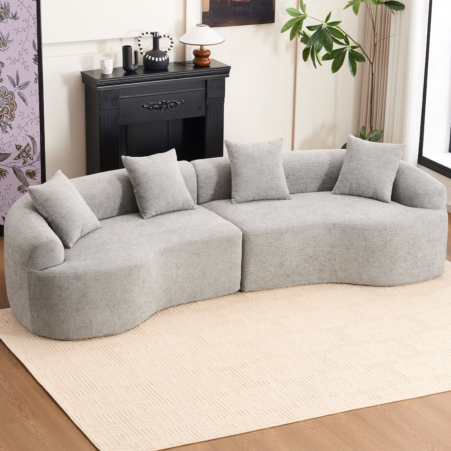 4-Seater Fabric Sofa with Sponge Cushions and Pillows