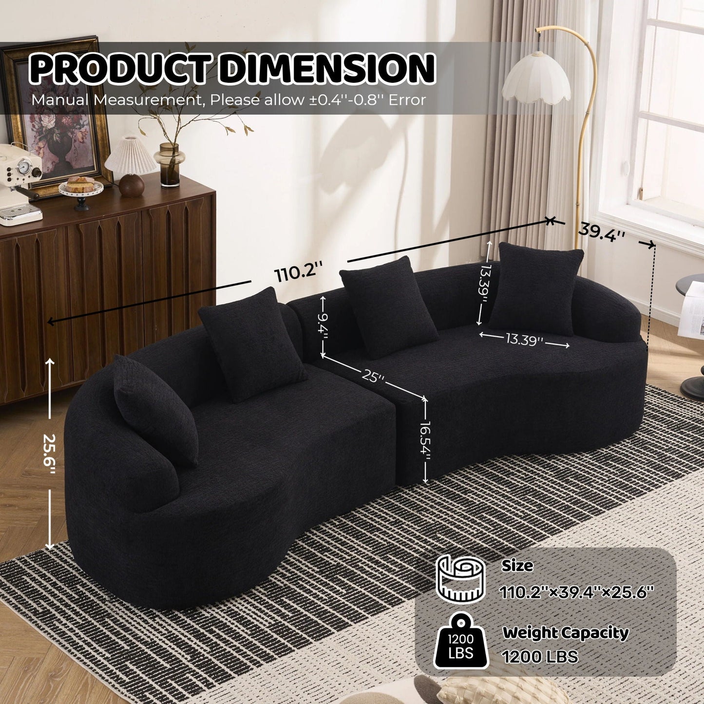 4-Seater Fabric Sofa with Sponge Cushions and Pillows