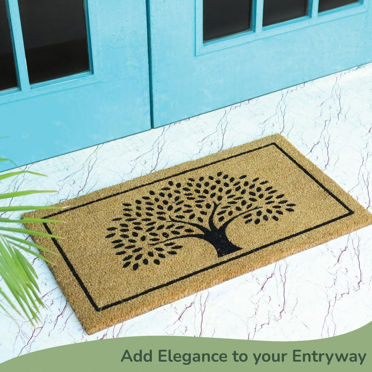 Coco Coir Door Mat Welcome Mat with Tree Print Beige 30x17x0.6