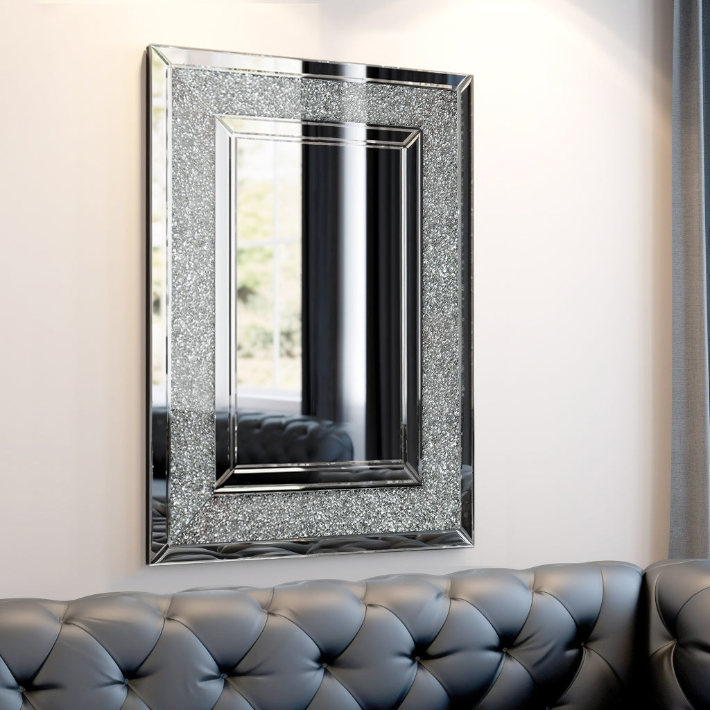 Large Silver Rectangular Wall Mirror for Home Décor