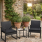 3-Piece Outdoor Patio Furniture Set – Wicker Chairs + Bar Table with Cushions