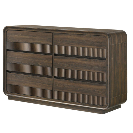 Flair 6-Drawer Dresser with Rounded Edges Brown Finish
