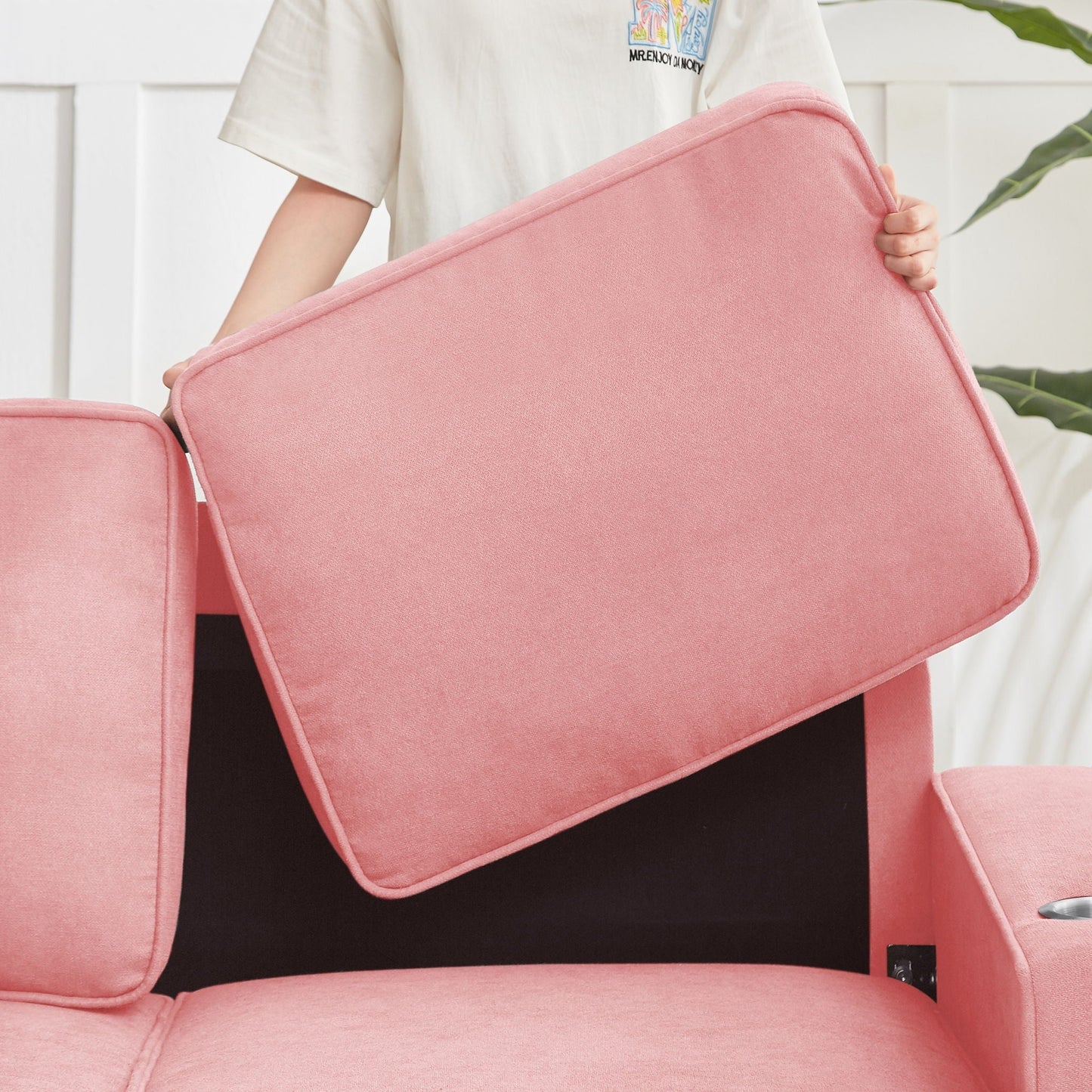 Modern Snowfleece 3-Seater Sofa with Built-In Cup Holders
