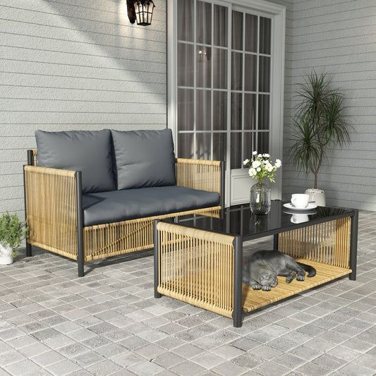 Outdoor PE Wicker 2-Seater Sofa Set with