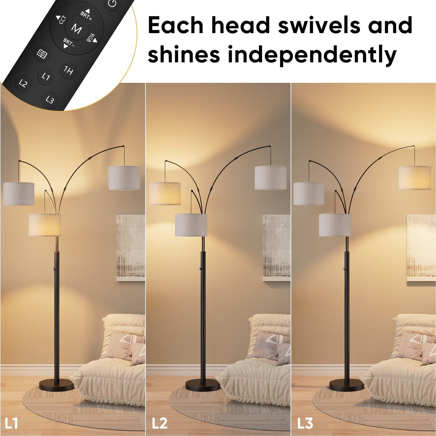 Dimmable Three-Head Floor Lamp with Color Temperature Control