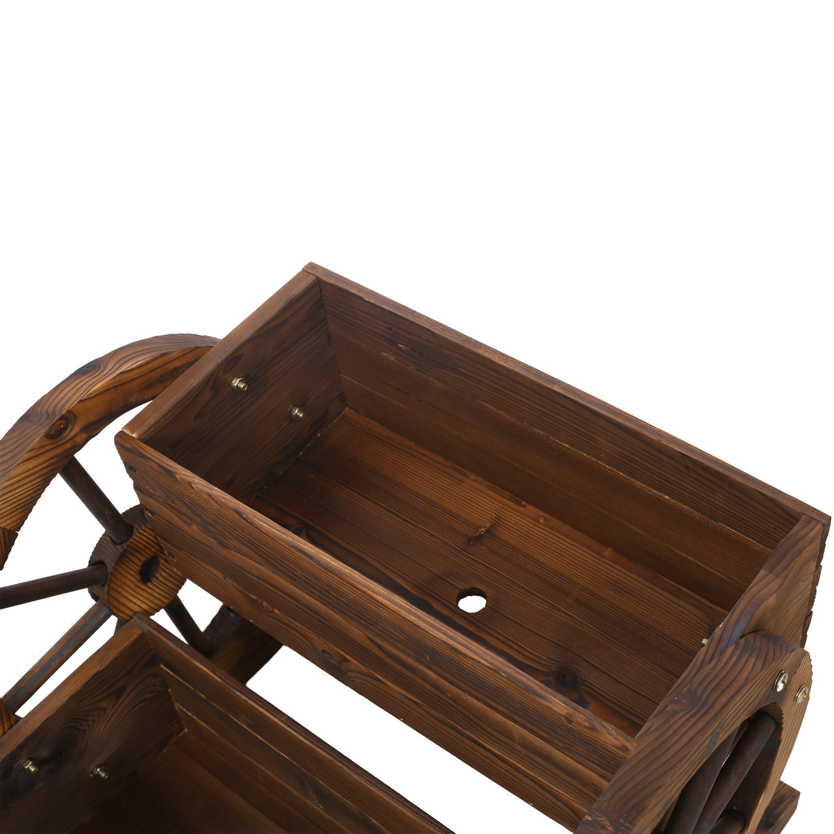 Wooden Wagon Planter Box with Two Tiers and Wheels - Fir Wood