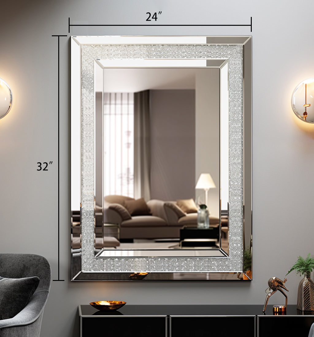 Large Silver Rectangular Wall Mirror for Home Décor