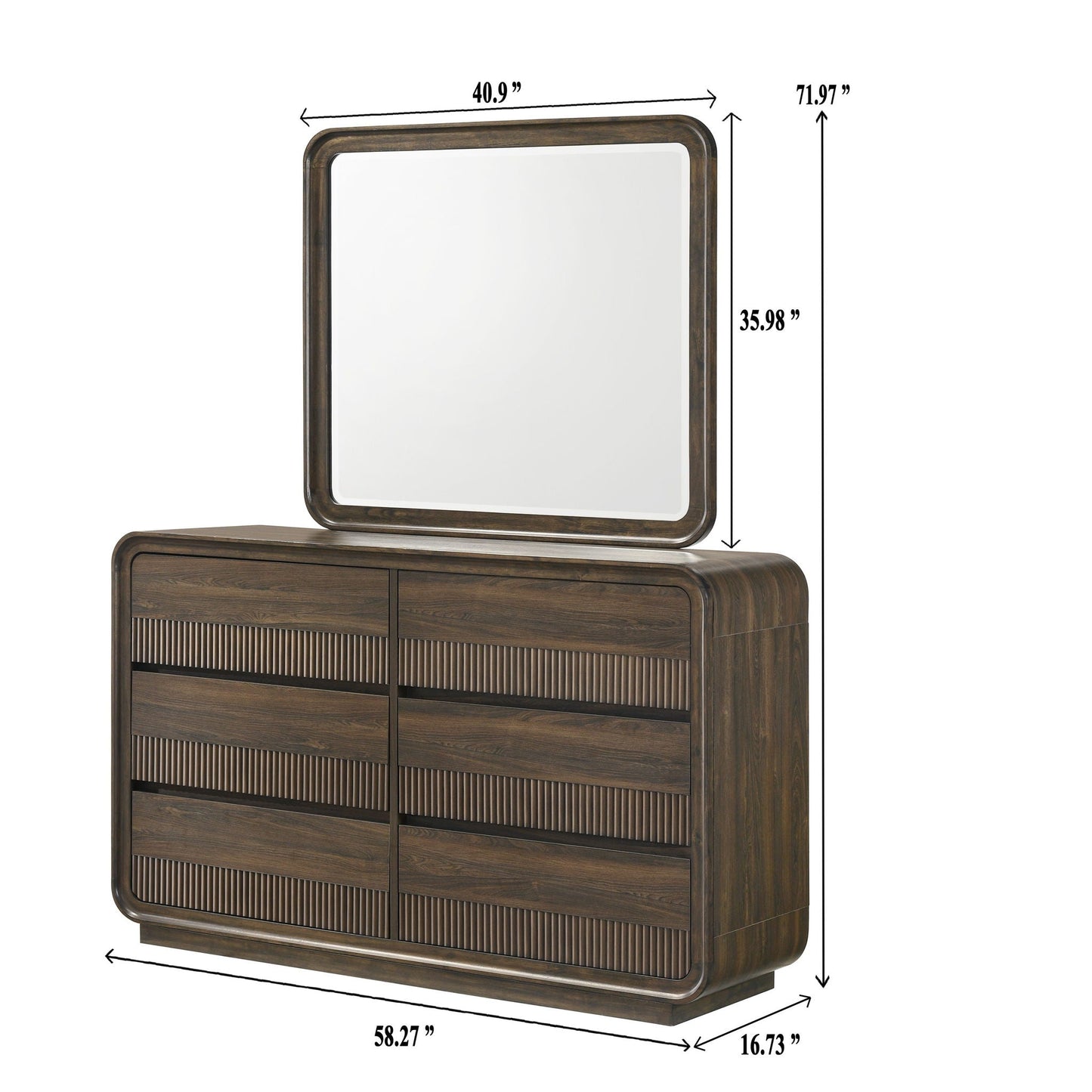Flair 6-Drawer Dresser with Rounded Edges Brown Finish
