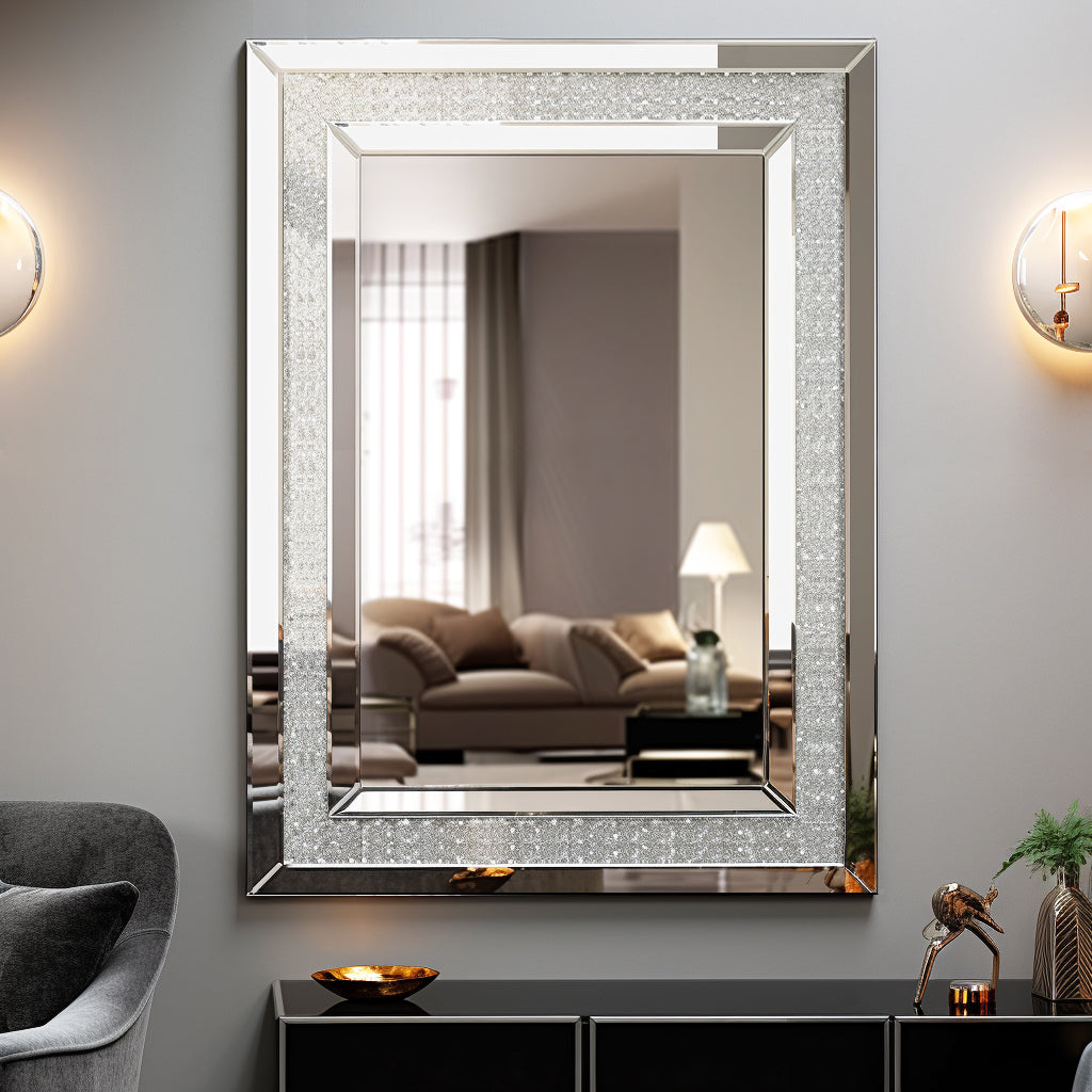 Large Silver Rectangular Wall Mirror for Home Décor