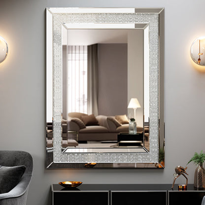 Large Silver Rectangular Wall Mirror for Home Décor