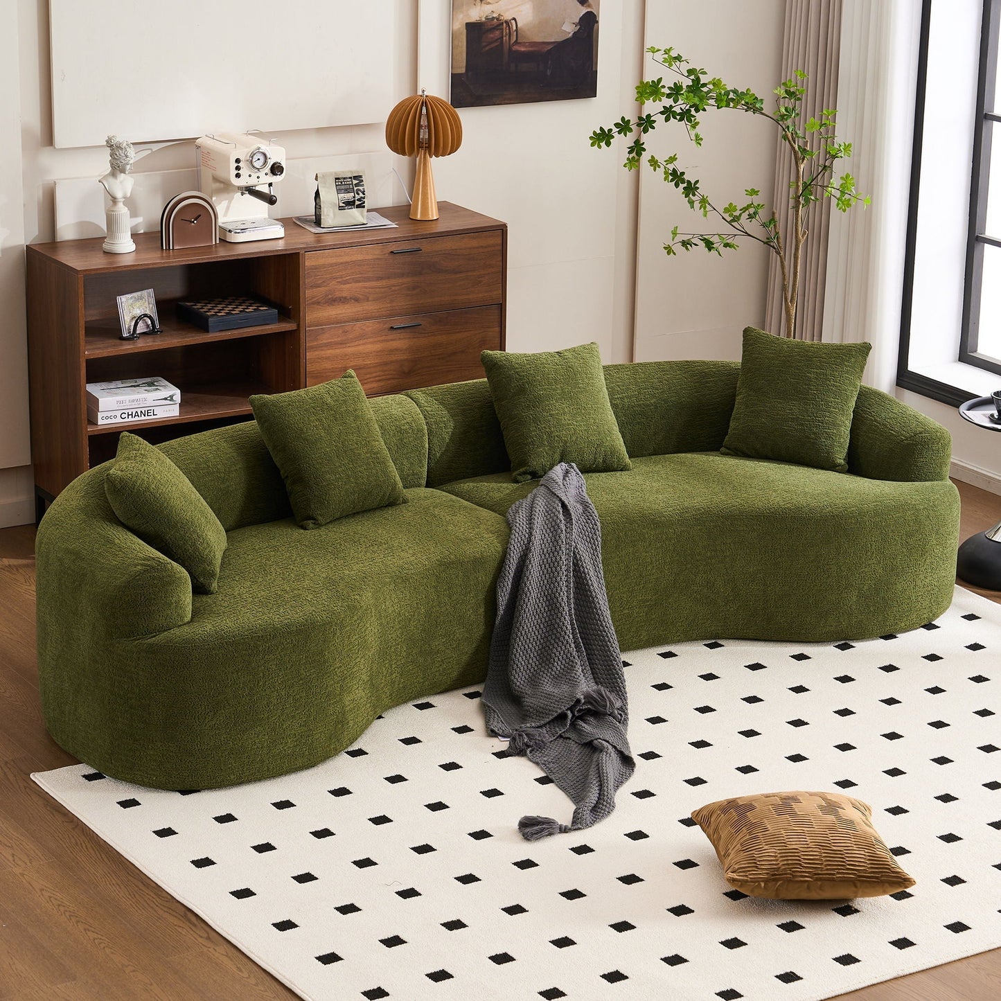 4-Seater Fabric Sofa with Sponge Cushions and Pillows