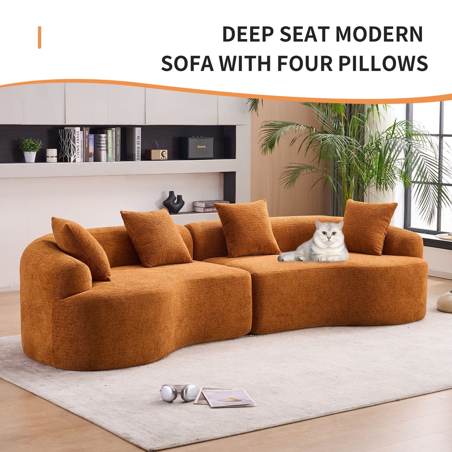 4-Seater Fabric Sofa with Sponge Cushions and Pillows