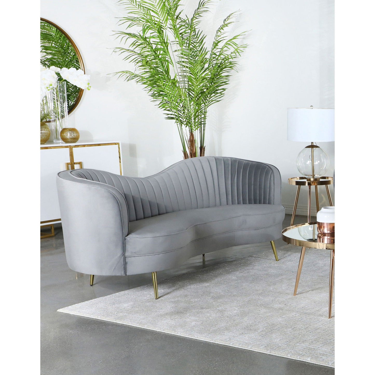 Reigha Gray Upholstered Sofa with Channel Tufted Backrest