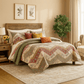 DaDa Bedding Cranberry Sage Floral Chevron Quilt Set - Lightweight Bedspread