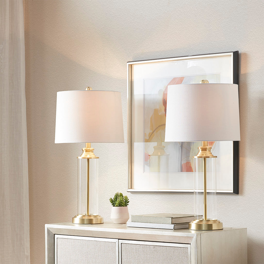 Clarity Glass Cylinder Table Lamps Set of Two