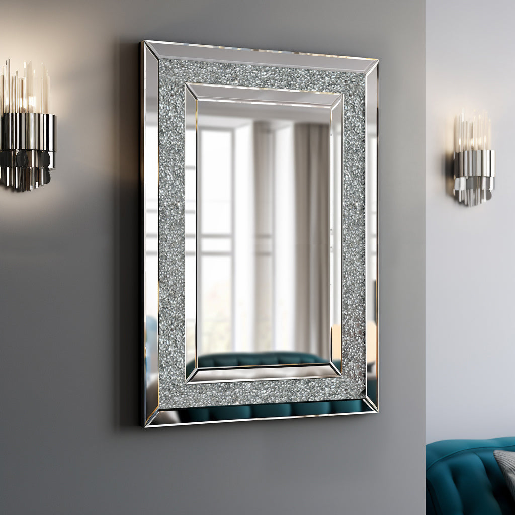 Large Silver Rectangular Wall Mirror for Home Décor