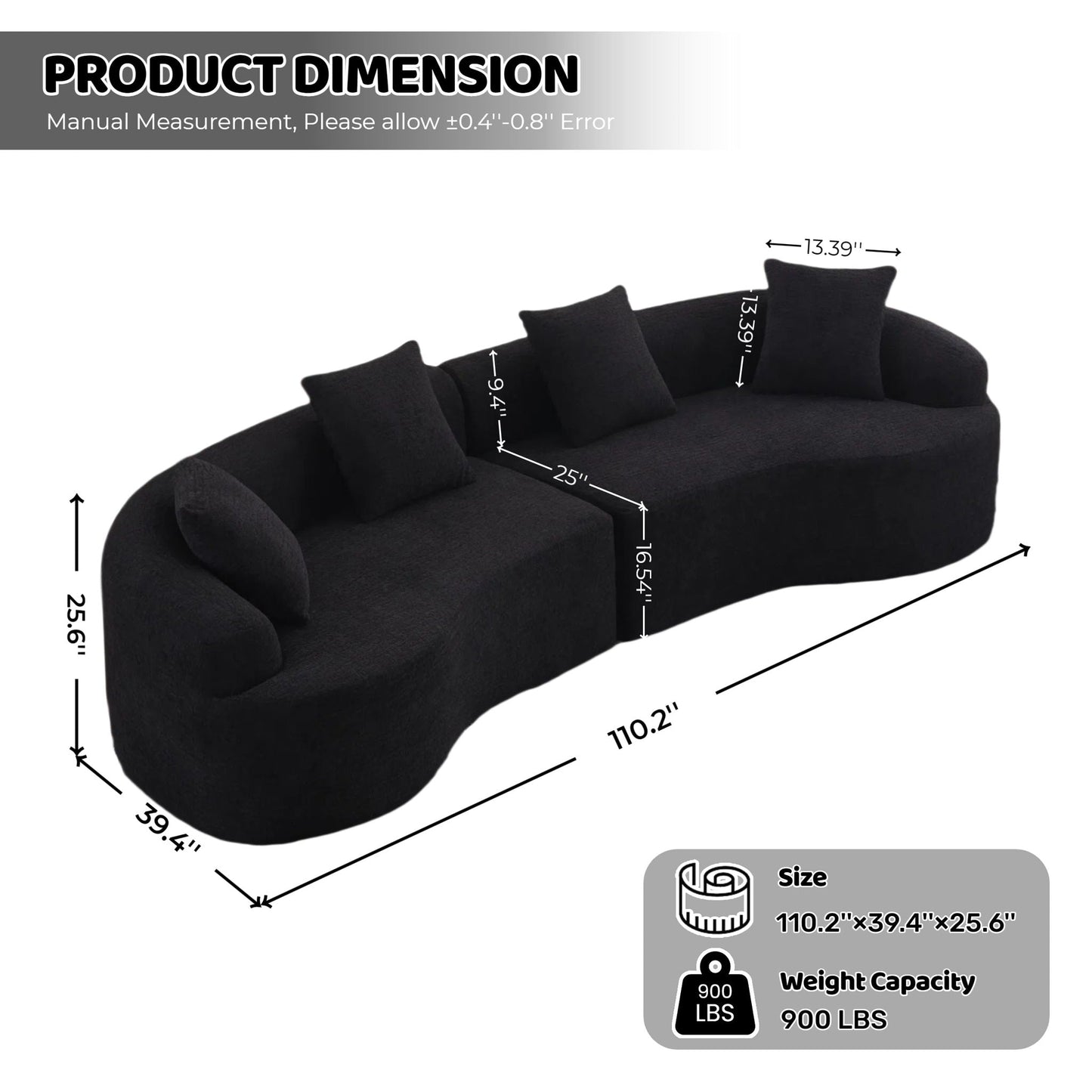 4-Seater Fabric Sofa with Sponge Cushions and Pillows