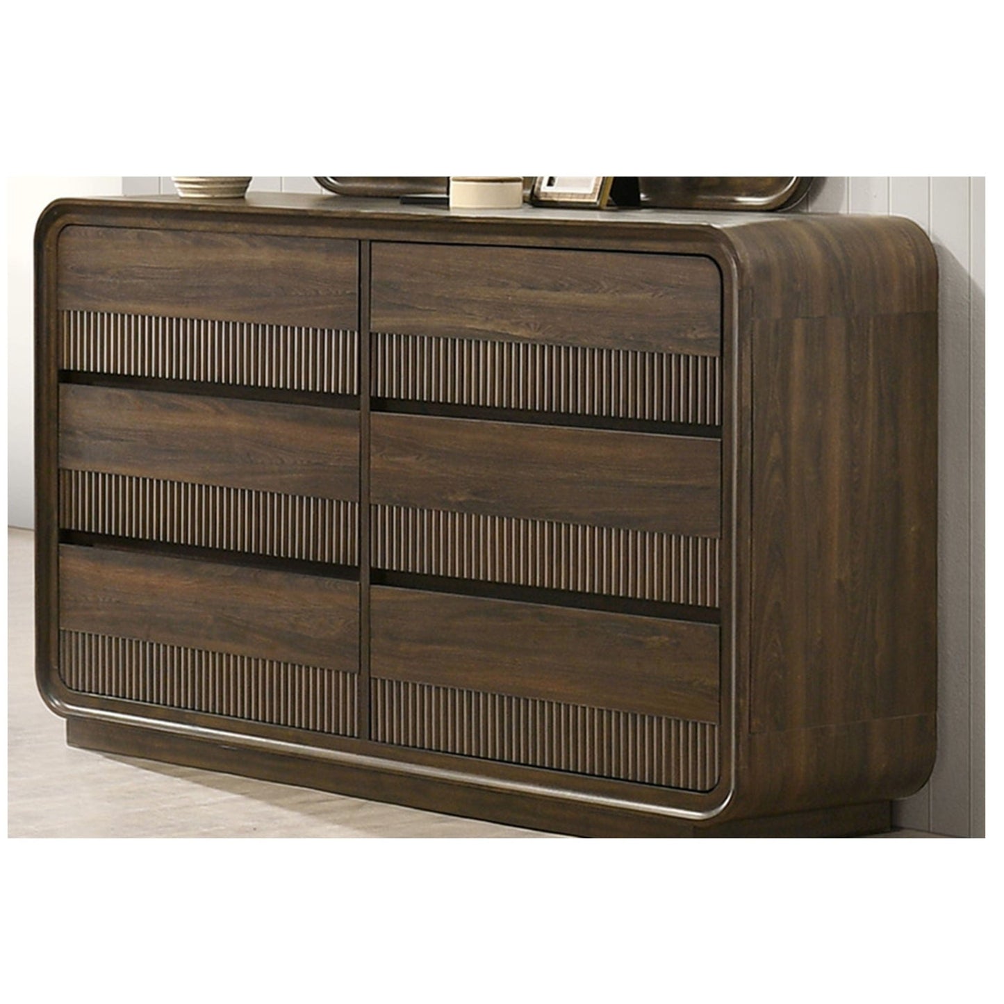 Flair 6-Drawer Dresser with Rounded Edges Brown Finish