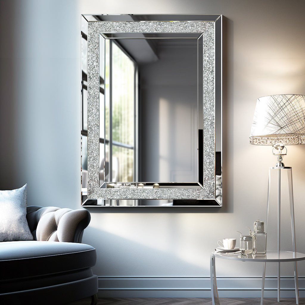 Large Silver Rectangular Wall Mirror for Home Décor