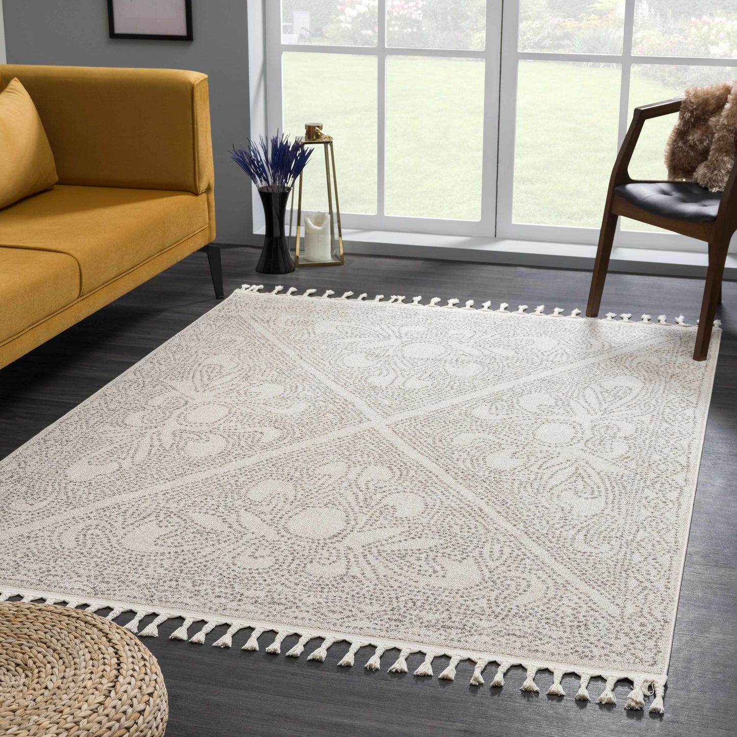 Birdwood Cream Brown Area Rug for Home Decor