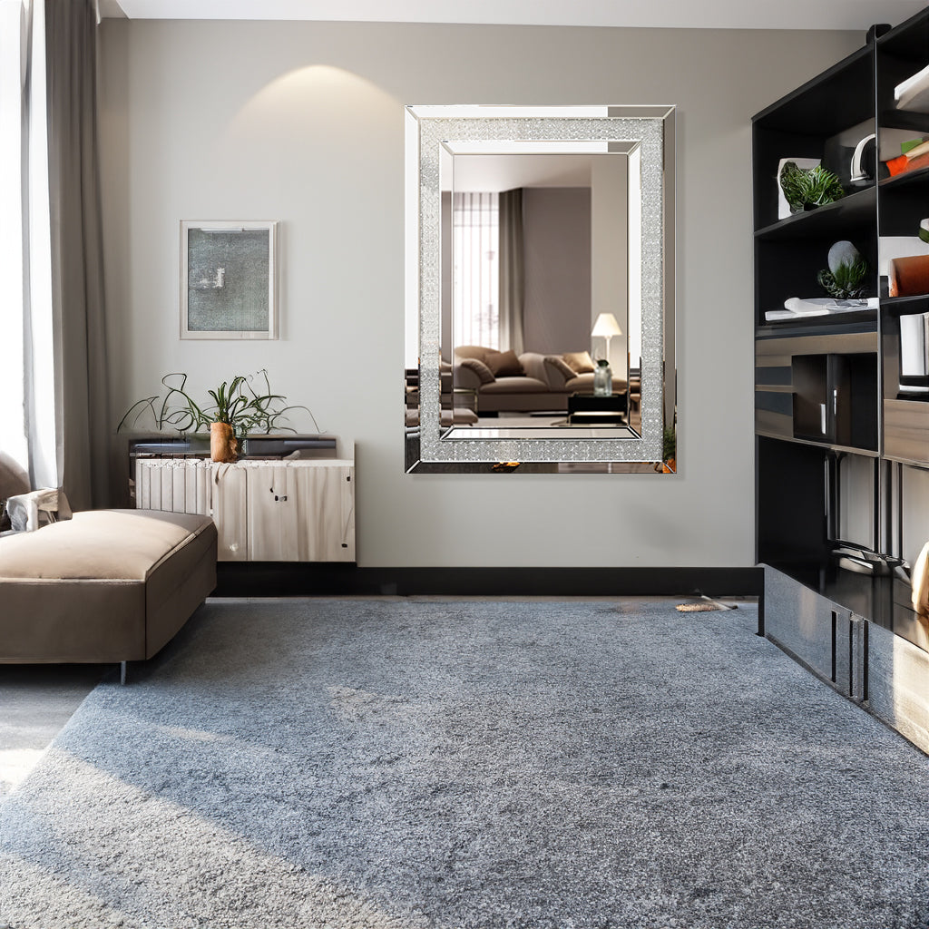 Large Silver Rectangular Wall Mirror for Home Décor