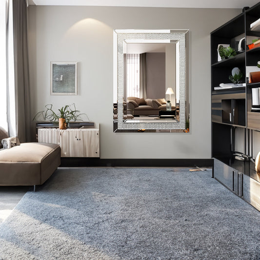 Large Silver Rectangular Wall Mirror for Home Décor