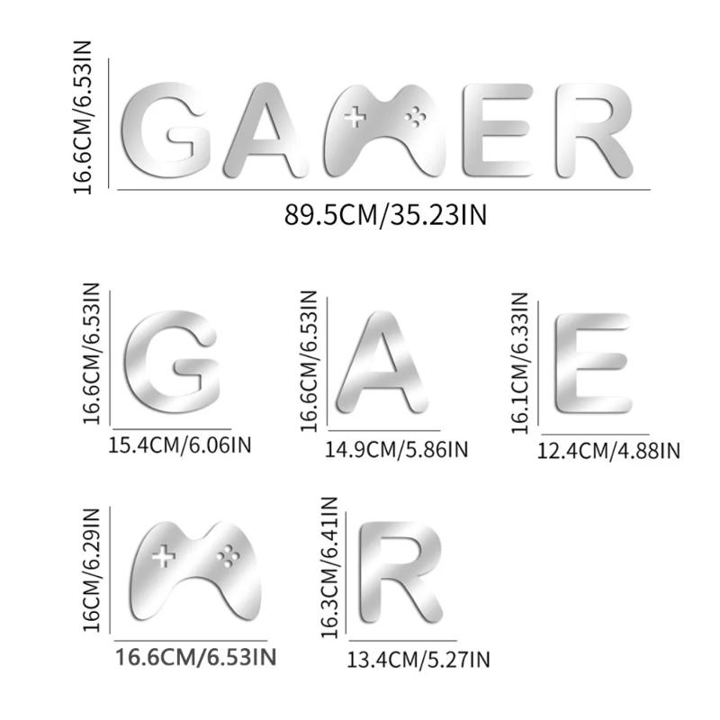 Acrylic Mirror Gamer Wall Decal for Gaming Rooms