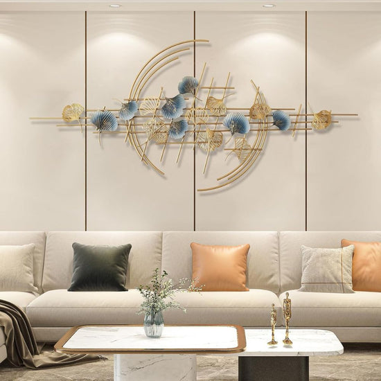 Decorative wall art above a sofa in a living room setting