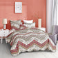 DaDa Bedding Cranberry Sage Floral Chevron Quilt Set - Lightweight Bedspread