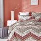 DaDa Bedding Cranberry Sage Floral Chevron Quilt Set - Lightweight Bedspread