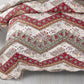 DaDa Bedding Cranberry Sage Floral Chevron Quilt Set - Lightweight Bedspread