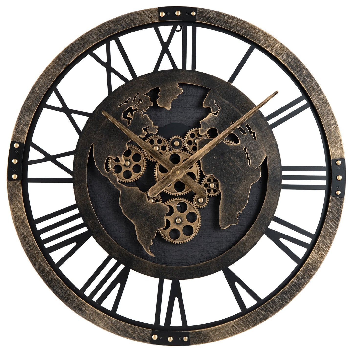 27-Inch Gear Wall Clock with World Map Design